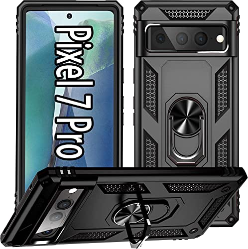 Image of REALCASE Polycarbonate Google Pixel 7 Pro Back Cover Case, Heavy Duty Dual Layer Hybrid Shock Proof Armor Defender Ring Case Back Cover for Google Pixel 7 Pro (Black)