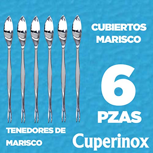 CUPERINOX Couverts à fruits de mer | Pinces à fruits de mer | Pinces à fruits de mer | 6 unités | Couverts de fruits de mer (crabe, homard, huître) | Fourchette à fruits de mer avec deux dents – vue 2