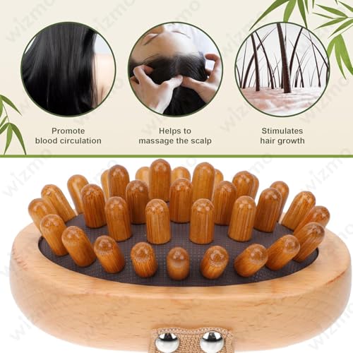 Image of Head Massager for Scalp Wooden, head massager for Stress Relax, Pain Relief Dandruff Reduction Hair Growth, Spa Brush, Scalp Exfoliator Improve Lymphatic Circulation, Brown, Pack of 1 (Brown + White)
