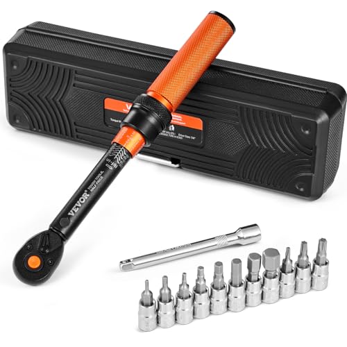 VEVOR Juego de Llaves Dinamométricas de Clic Accionamiento de 1/4 2,3-22,6 Nm 72 Dientes Escalas de Doble Dirección y Doble Rango con Vasos para Puntas y Barra de Extensión ±3% de Alta Precisión