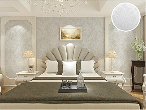 Amazon クラシックvictorianエンボスtealブルーグレーダマスク壁紙モダンluxury Textured壁ペーパーロールfor Living Room座って部屋 Light Grey Zt 壁紙
