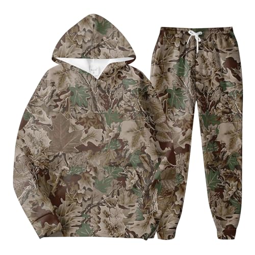 Sweatsuits for Women Set 2 Piece Camo Hoodie Long Sleeve Crewneck Camo Sweatshirt Wide Leg Sweatpants Fall Outfits3
