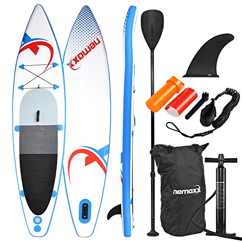 Nemaxx Tabla De Paddel Surf Sup 335X74X15 Cm, Azul/Rojo - Tabla De Paddle Board - Tabla De Surf - Hinchable Con Mochila, Remos, Aletas, Bomba De Aire, Kit De Reparación, Correa Para Pie.