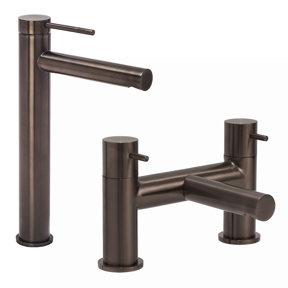 Milano Black Nickel Otto High Rise Mono Bathroom Basin Mixer Tap Bath Filler Tap