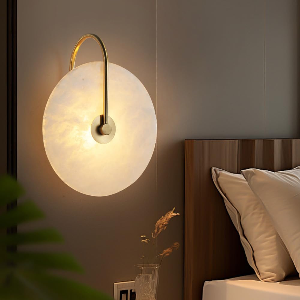 Apliques de Pared Modernos, lámpara de alabastro Redonda de latón, lámpara de mármol de Mediados de Siglo, Montaje en Piedra de mármol, tocador de baño, Accesorios de alabastro par