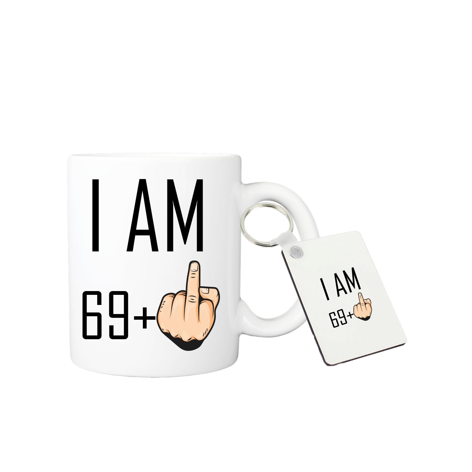 Pickhut Funny 70th Funny Birthday Gift idea, 11 oz Coffee Mug and Matching Keyring for Men and Women Turning 70 Years Old as a Joke Birthday Celebration Cup. Best Gift for Mum, dad, Teacher or Anyone