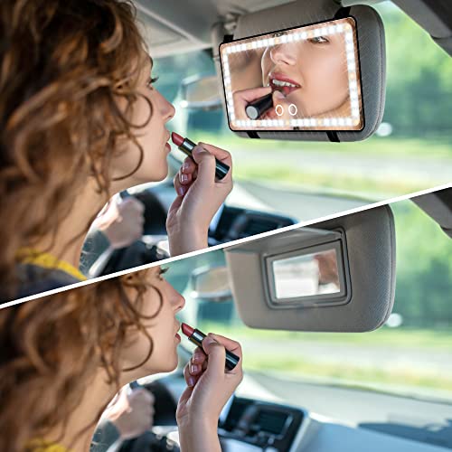 Car Sun Visor Vanity Mirror with Lights, Rechargeable Car Makeup Mirror Accessories, Birthday Gifts for Women Girl, 3 Light Modes, Dimmable Touch Led Screen, Universal for Car Truck by Hirger - Image 5