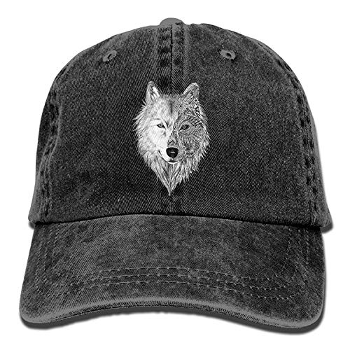 Big Wolf Head Denim Baseball Caps Hat Adjustable Cotton Sport Strap Cap for Men Women