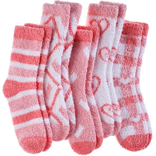 Image of LANLEO 5 /6 Pairs Womens Super Soft Fuzzy Plush Warm Winter Home Sleeping Slipper Socks