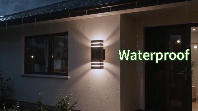 Image of JYV Dusk to Dawn Outdoor Wall Lights,Up and Down Square Porch Lights,Black | Aluminum Exterior Lighting Fixtures Wall Mount with 2x7W 3000K Bulbs, Waterproof Outdoor Lights for House Porch Patio Garage