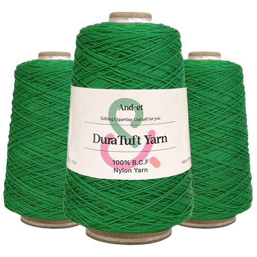 Image of And-et DuraTuft Yarn 45 Vibrant Colors Tufting Nylon Yarn Pack - Ideal for Crochet, Craft Projects -100% B.C.F. - 3 Cones x 1.66lbs (640yards) -Perfect for Rug Weaving and Knitting (37 Green)
