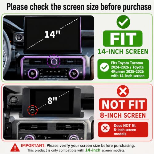 Image of for Toyota Tacoma 2024-2026 & 4Runner 2025-2026, 14-Inch Screen Aluminum Alloy Knob Cover Trim - Fits Push Start, AC, Volume & 4WD Gear Switch (Purple, 6-Piece Set)