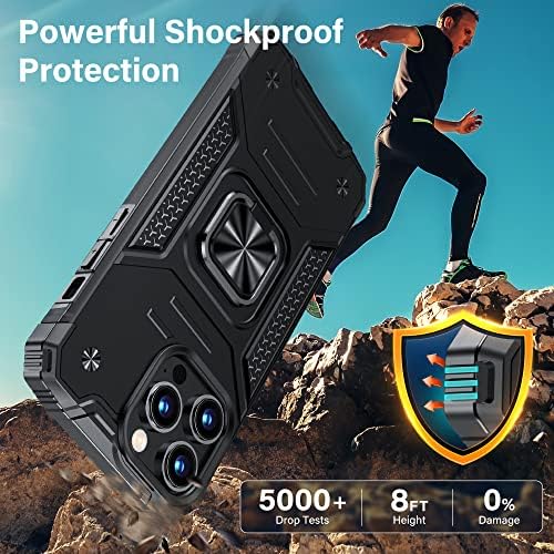 Vakoo Stand-Series iPhone 14 Pro Max Case, Heavy Duty Shockproof Phone Case with Metal Ring Kickstand Cover for iPhone 14 Pro Max (6.7-Inch) - Black