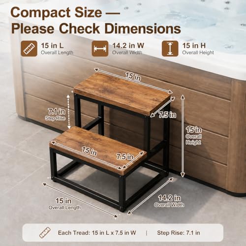 Hot Tub Steps Anti-Slip Waterproof Spa 2 Steps, Heavy Duty 400 lb Capacity Plastic Resin Outdoor Patio Steps for Hot Tub & Spa Inflatable Pool (Grey by ROMIVO - Image 3