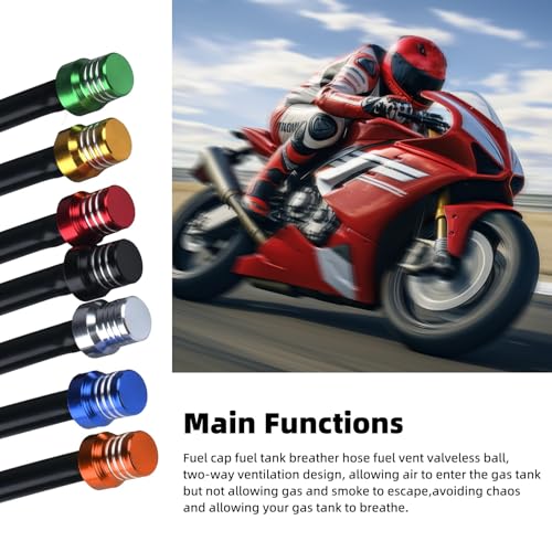 Image of 7PCS Breather Hose Gas Fuel Tank Cap, CNC One Way Tank Valve Vent Tube with Aluminum Breather Valve, Universal for 50cc 110cc 70cc 125cc ATV Motorcycle Dirt Pit Quad Bike Motocross