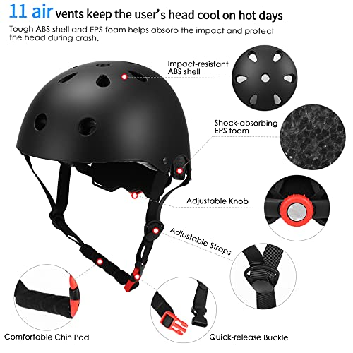 Jiangtao Conjunto de capacete e almofadas para crianças 7 em 1, joelheiras ajustáveis, cotoveleiras,