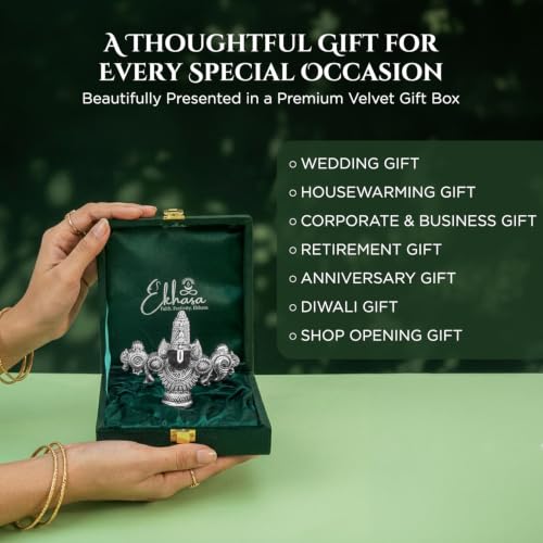 Image of Ekhasa 999 Silver Plated Tirupati Balaji Venkateshwara Idol with Luxury Velvet Gift Box | Perumal Statue for Home & Religious Decor | Housewarming, Wedding, Griha Pravesh, Diwali & Festive Gifting