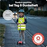 PURAHELP® Warnweste Kinder (3-12 Jahre) Sicherheitsweste [2 Stück - Dino & Einhorn] für den Schulweg, Fahrrad, Kindergarten - Reflektierende Warnweste Gelb
