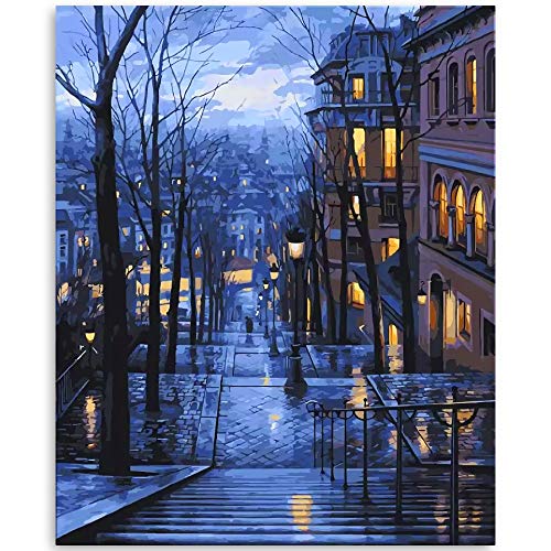 OTIKO Lin-A-Lex DIY Paint by Numbers for Adults, Canvas Oil Painting Kit for Beginners, 16 x 20 Inch, Arts and Craft for Home, Charming Winter Cityscape