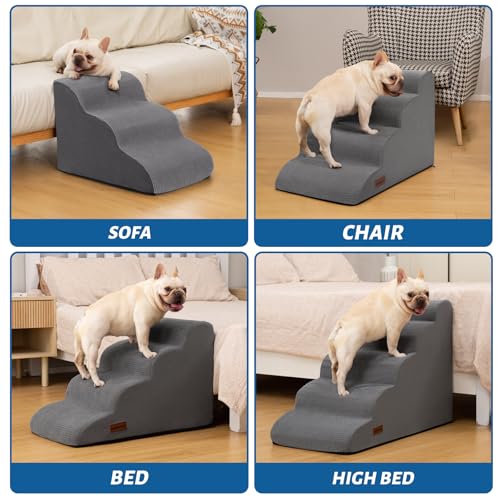 3-Step Dog Ramp and Stairs for Sofa and Chair - Non-Slip Sturdy Pet Steps for Small Dogs and Cats,15.7" H,Grey - Image 3