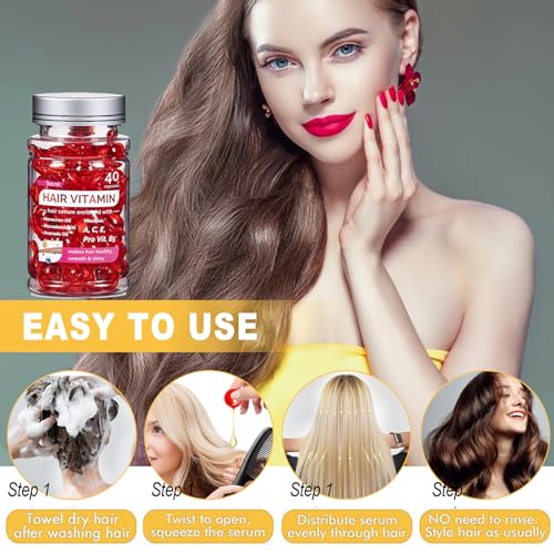 Capsules for hair care 40 Pcs Hair Vitamin Serum Capsule Hair Vitamins Hair Serum, Enriched with Moroccan Oil, Macadamia Oil, Avocado Oil Makes Hair Smooth and Shiny - Image 4