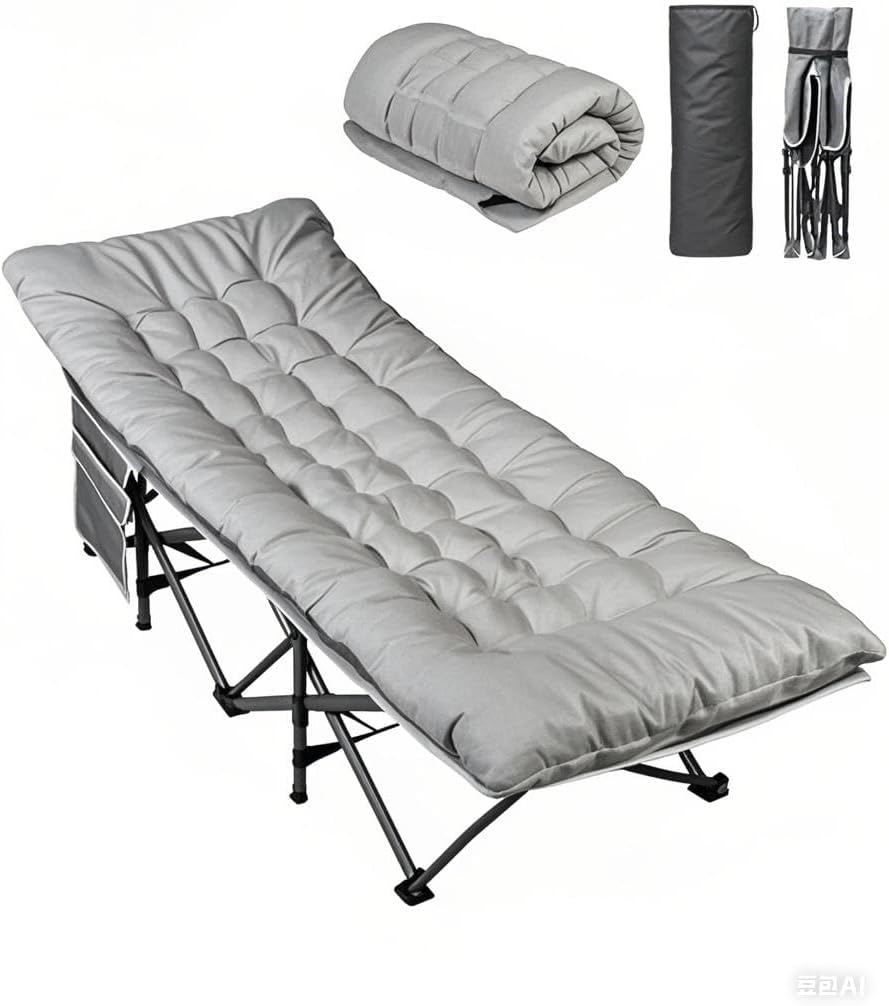 WLIVE 1200D Double Layer Oxford Camping Cots for Adults, Folding Cots for Sleeping with Mattress, Outdoor Folding Bed with Carry Bag, Portable Camping Bed for Sleeping, Resting, Camping, Greige