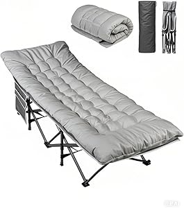 WLIVE 1200D Double Layer Oxford Camping Cots with Mattress for Adults, Foldable Cot for Sleeping, Outdoor Camping Bed with Carry Bag for Resting, Camping, Greige