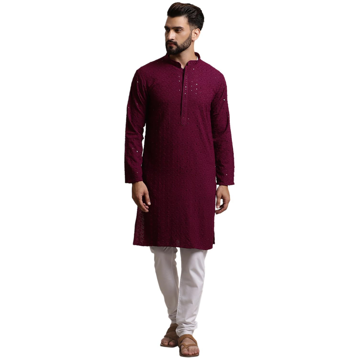 Sojanya (Since 1958 Men's Purecotton Purple Sequence Kurta & White Pyjama