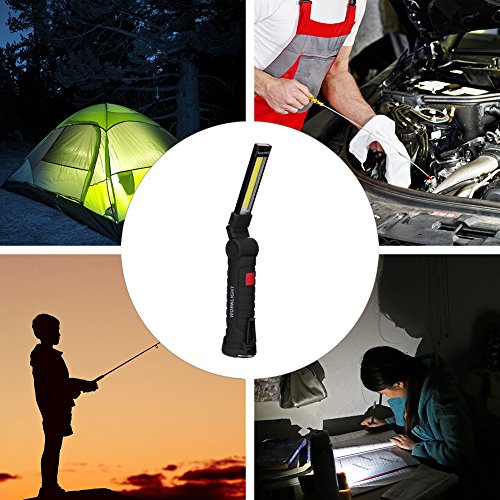 Led Work Light, Coquimbo Rechargeable Work Lights with Magnetic Base 360°Rotate and 5 Lighting Modes Ultra Bright COB Flashlight Inspection Lamp for Car Repair, Home Using and Emergency (27x4.5cm) - Thumbnail 4