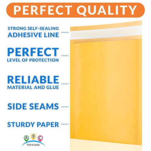 ABC Kraft Bubble Mailer 10 x 18 cm. Pacote com 50 envelopes de bolha Kraft amarelos. Envelopes autos