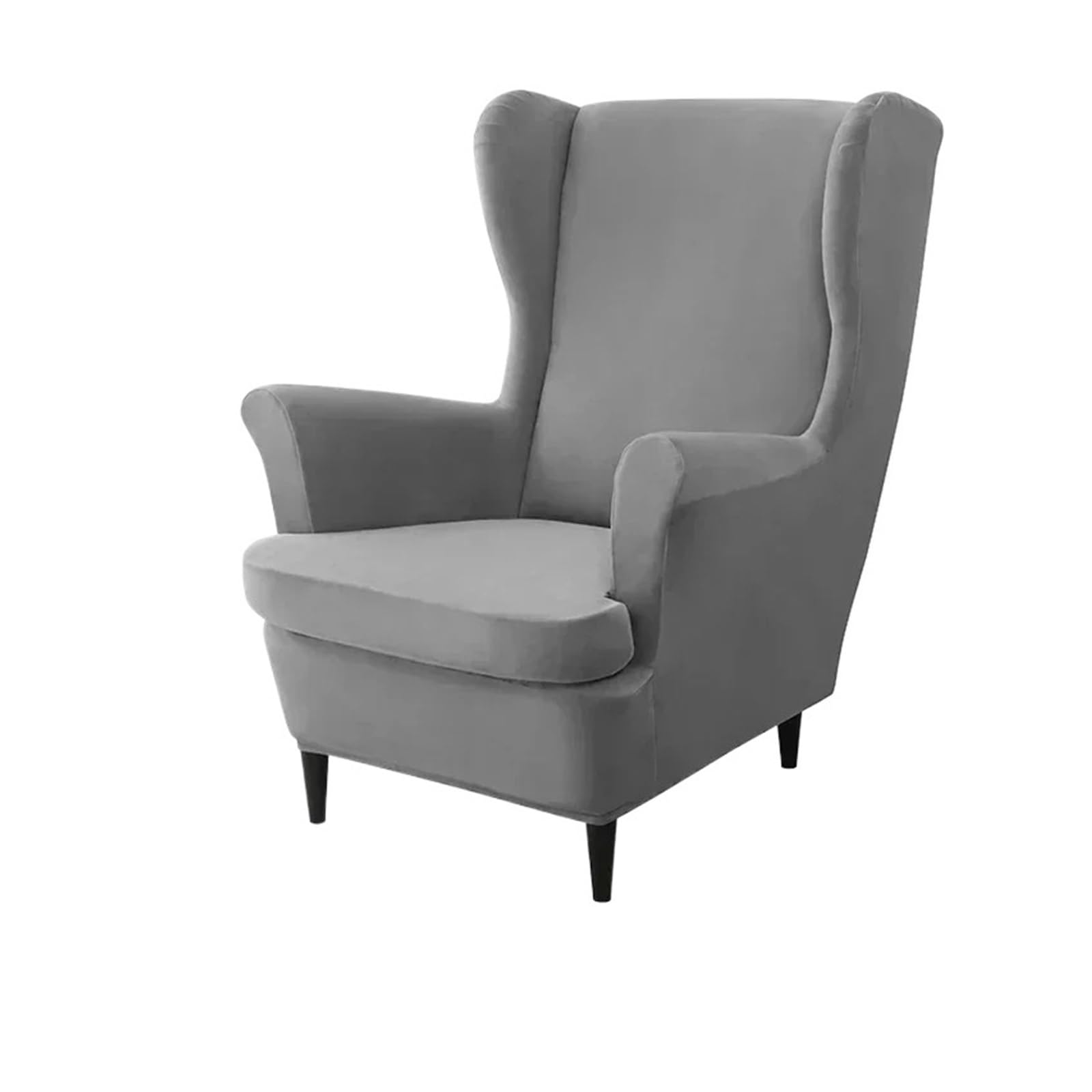 GCYEIDMA Wing Chair Slipcover Wing Chair Cover Stretch Elastic Wingback Sofa Covers Soild Color Armchair Slipcovers with Seat Cushion Slipcover(Grey Wingchair Cover)
