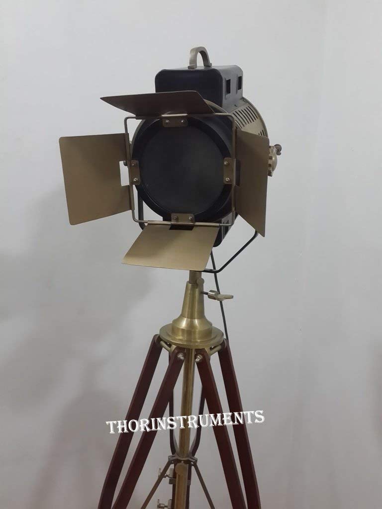 THOR INSTRUMENTS Vintage Theater Studio Spot Light Designer Antique Heavy Wooden Tripod Stand Rustic Vintage Home Decor Gifts
