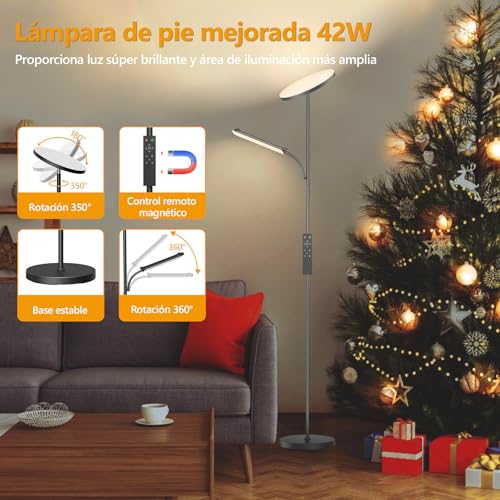 YICAIZI Lámpara de Pie LED Regulable de 42W, Lamparas de Pie Para Salon Superbrillante de 4000 LM Para Sala de Estar Con Luz de Lectura, Ajuste de temperatura de color y brillo (42W) - imagen 4