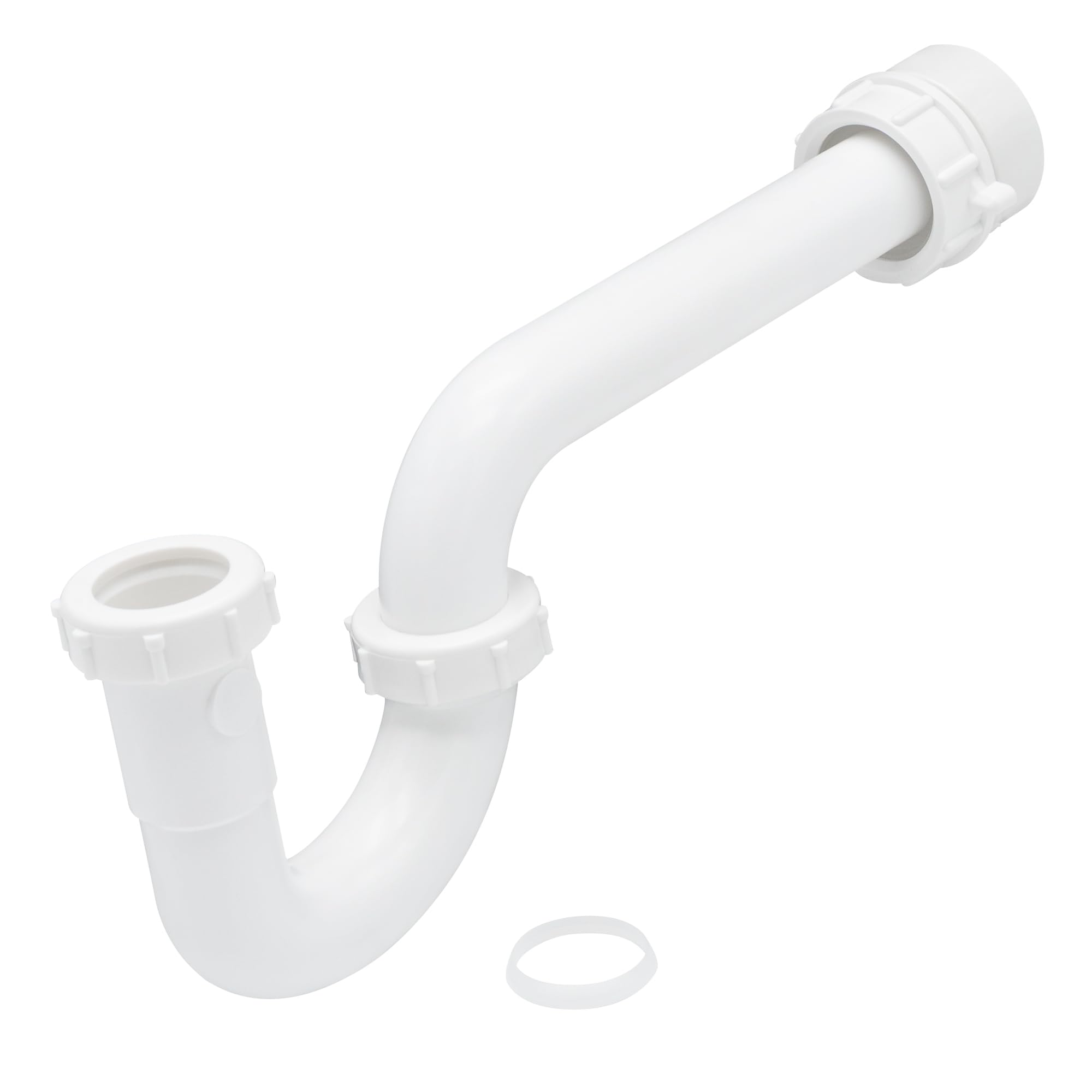 JB Products 1-1/4 Inch P-Trap Kit, Polypropylene Tubular with PVC Marvel Adapter, Ribbed Threaded Nuts for Strong Leak-Free Connection, Includes J-Bend, Wall Arm & Washers
