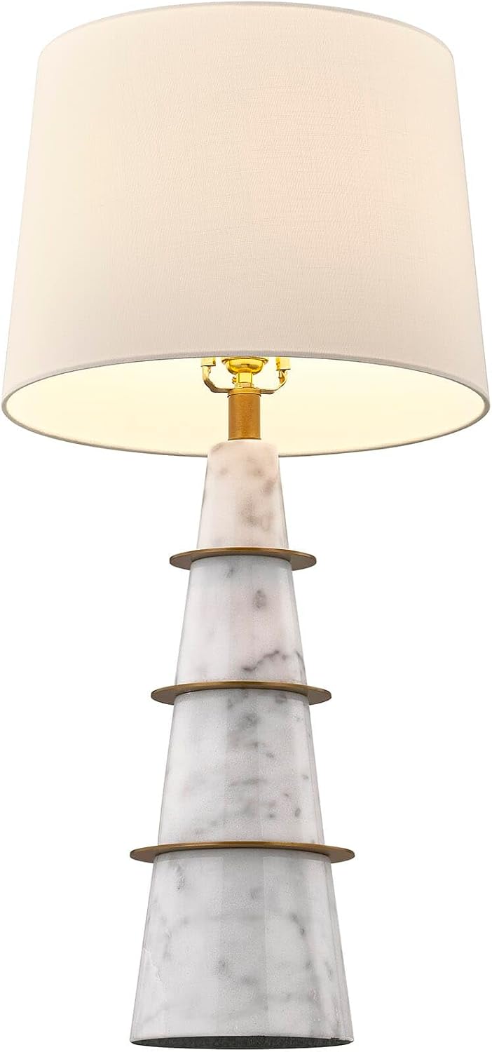 Savoy House Coco & Dash 11-CD13 Duffield Modern 30" Marble & Brass Table Lamp with White Fabric Shade, 1-Light 100W Max