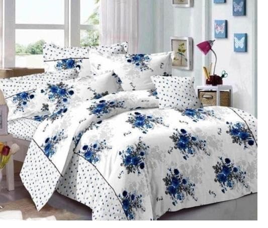 Image of Cotton Double bedsheet 220TC Soft Breathable Superfine Bedding Set Cartoon Design with Pillow Covers for Bedroom Comfort use White Single