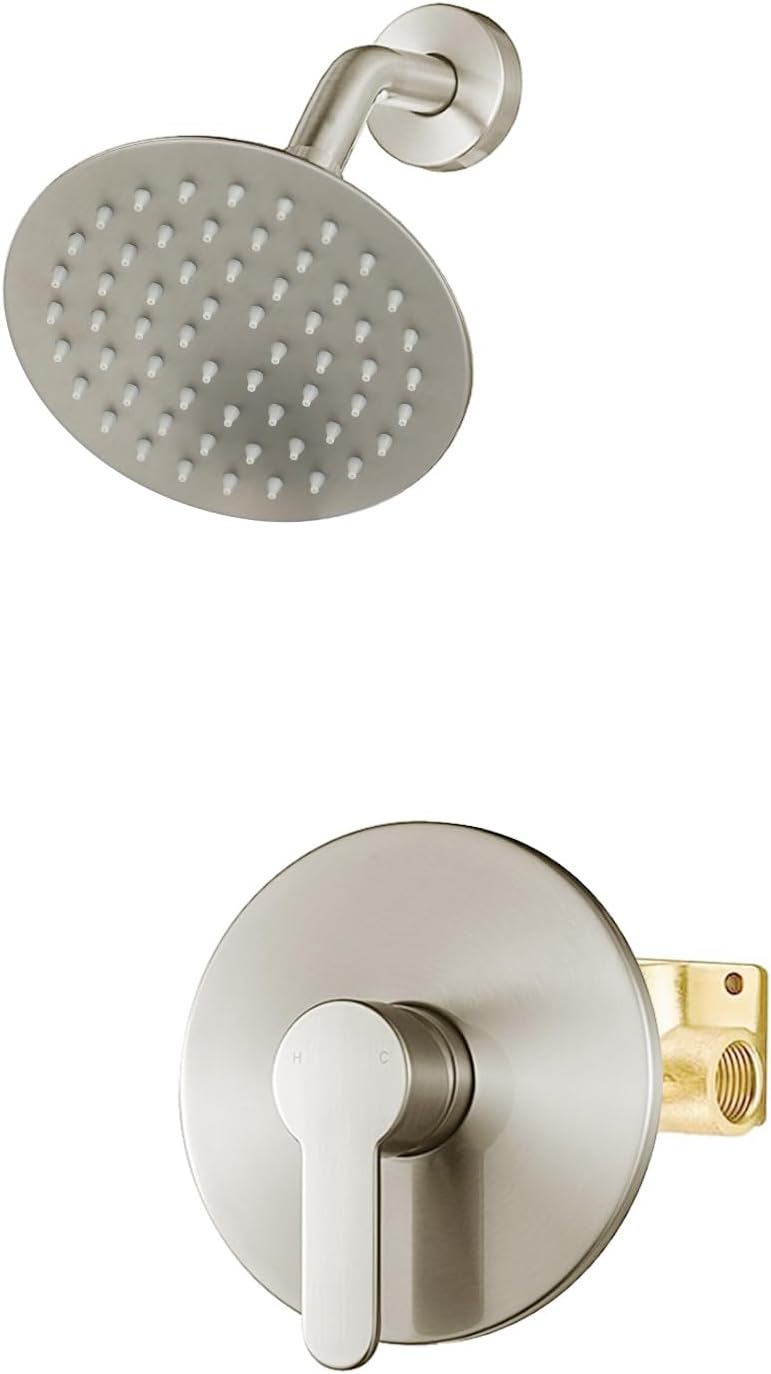 WRISIN Shower Faucet Set Brushed Nickel, Shower Valve Kit with 6 Inch Showerhead