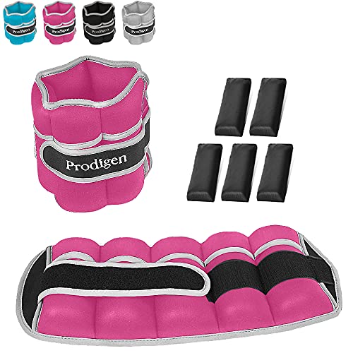 Prodigen Adjustable Ankle Weights Set for Men & Women Ankle Wrist Weight for Walking, Jogging, Gymnastics (Pink, 1lbs x2)