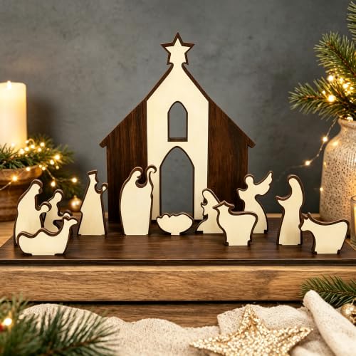 13 PC Wooden Holy Night Nativity Table Decor - image 1