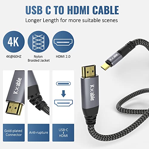 Usb C To Hdmi Cable 20 Feet, 4K@60Hz Hdr Braided Cord, Long Usb 3.1 Type-C To Hdmi 2.0 Adapter For Samsung Galaxy S22, Macbook Pro/Air, Ipad Pro, Surface, Dell, Hp, More- With 2 Hdmi Adapters- 20 Ft #TOP1