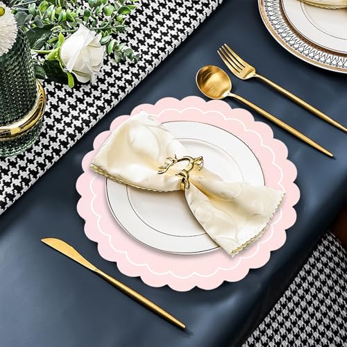 100 Pcs Pink Paper Placemats, Disposable Scalloped Round Table Place Mats by Zowekto - Used condition - Image 4