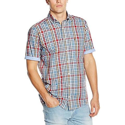 Casa Moda Premium Cotton Button Down Collar Blue Red Window Check Shirt in size 3XL (Collar 19/Chest 61 Inches) Cover