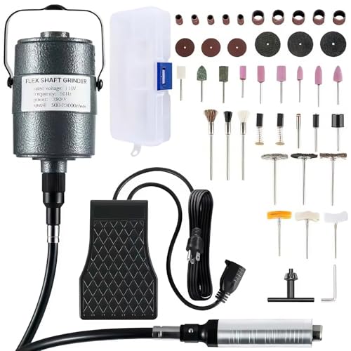 Polisseuse Rotative Électrique à Vitesse Variable - Kit Flexible avec Pédale et Mandrin 3 Mâchoires pour Bijouterie, Bois, Métal | Outil Professionnel 190W avec Arbre Flexible 100cm