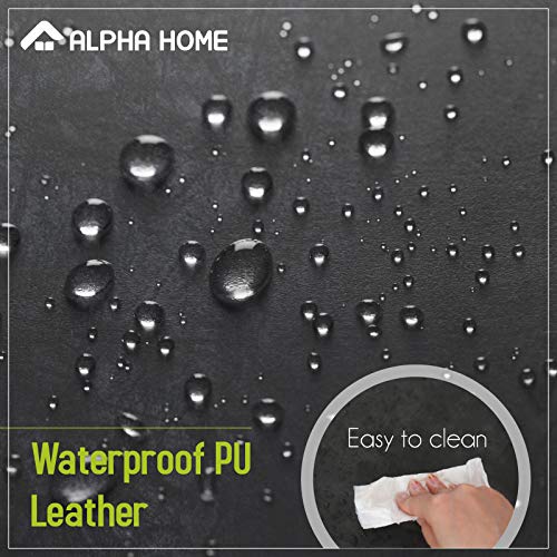 Alpha Home 30 Inches Bar Stools Set Of 2 Bar Chair Vintage Leathaire Bar Height Stools Pub Kitchen Stools Chairs, Dining Room Furniture 350 Lbs Capacity,Dark Grey #TOP2