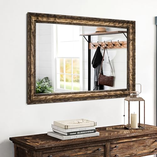 Rustic Wall Mirrors for Living Room, 37''x 25'' Solid Wood