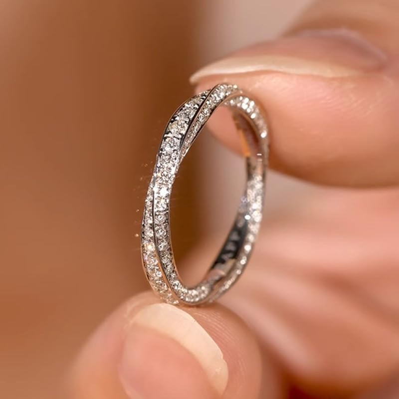 Gixaxak Moissanite Wedding Band Wedding Rings for Women Twisted Rings 925 Sterling Silver Rings fCriss Cross Infinity Cubic Zirconia Eternity Wedding Band Simulated Diamond Band Rings 6