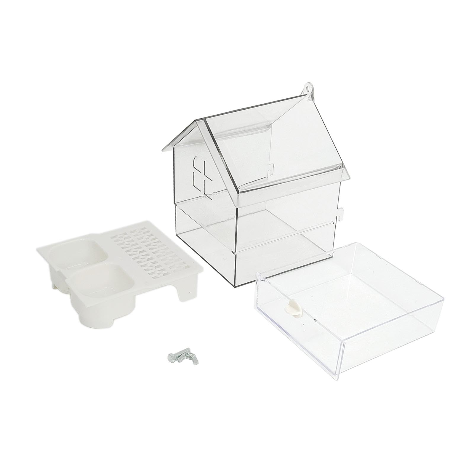 Baño para Pájaros con Comedero Casa Colgante y Compartimento Deslizante Material Transparente Apto para Agapornis Periquitos Pinzones Rama