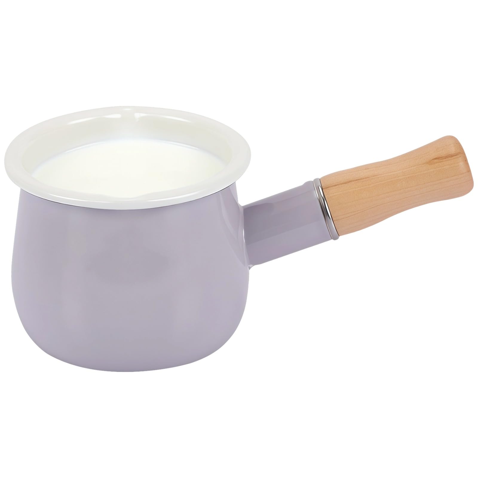 Packool Mini Enamel Milk Pot, Wooden Handle Dual Pour Spout Small Sauce Pan Mini Butter Warmer for Home Kitchen