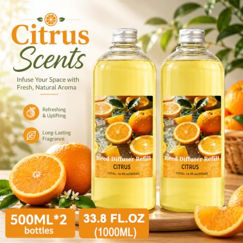 Image of STRN Citrus Reed Diffuser Refill 1000ml with Stick Summer Scent for Home