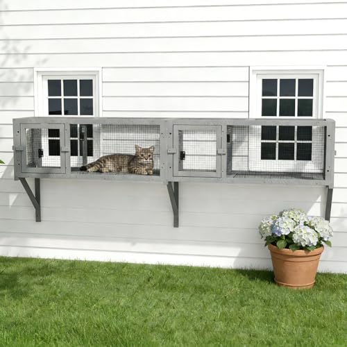 COZIWOW Wall Mounted Cat Tunnel Set of 2 – Dark Gray, Solid Pine & Vinyl-Coated...